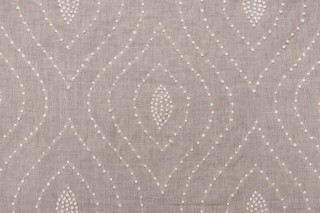 Thibaut Balboa Dots Embroidered Linen Drapery Fabric in White on Flax W75703