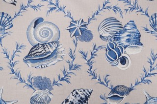 Thibaut Sumba Shell Printed Linen Blend Drapery Fabric in Blue Natural F95744