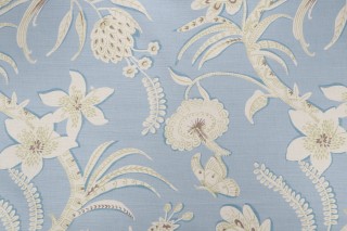 Thibaut Ecuador Printed Linen Blend Drapery Fabric in Aqua F99253