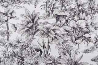 Alken Printed Cotton Drapery Fabric in Ebony