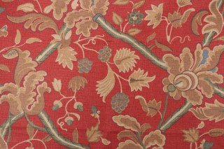 Thibaut Denmark F96032 Printed Cotton Blend Drapery Fabric in Red and Cream