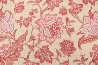 Thibaut Jacobean Trail F93311 Printed Linen Blend Drapery Fabric in Red and Gold
