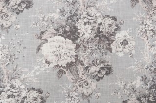 Waverly Ballad Bouquet Printed Linen Blend Drapery Fabric in Platinum