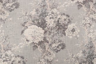 Waverly Ballad Bouquet Printed Linen Blend Drapery Fabric in Platinum