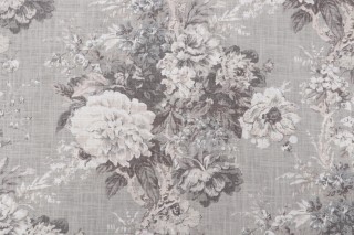 Waverly Ballad Bouquet Printed Linen Blend Drapery Fabric in Platinum