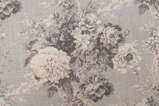 Waverly Ballad Bouquet Printed Linen Blend Drapery Fabric in Platinum