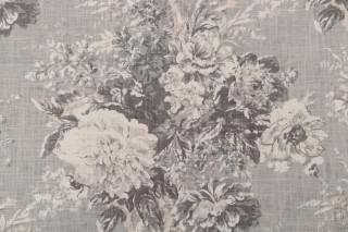 Waverly Ballad Bouquet Printed Linen Blend Drapery Fabric in Platinum