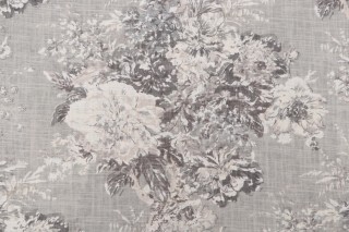 Waverly Ballad Bouquet Printed Linen Blend Drapery Fabric in Platinum