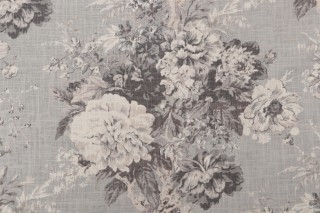 Waverly Ballad Bouquet Printed Linen Blend Drapery Fabric in Platinum