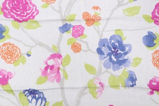 Braemore Yoshina Floral Printed Linen Drapery Fabric in White Tea