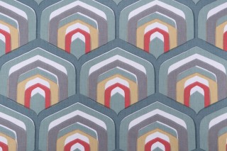 Robert Allen Piston Geo Printed Cotton Drapery Fabric in Dew 