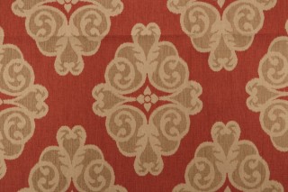 Sample of Thibaut Montgomery F96013 Printed Linen Blend Drapery Fabric in Red 