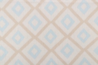 Thibaut Carole F99189 Printed Linen Blend Drapery Fabric in Beige and Aqua 
