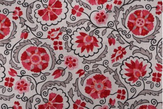 Jaclyn Smith Home JSP078 Printed Linen Blend Drapery Fabric in Red Bud for Trend