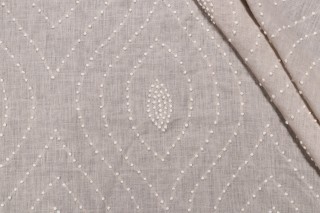 Thibaut Balboa Dots W75703 Embroidered Linen Drapery Fabric in White on Flax