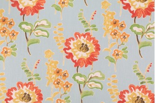 Duralee 72079-Maven Printed Floral Cotton Drapery Fabric in 7-Light Blue
