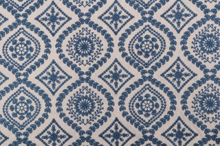 Ellen Degeneres Alaro Embroidered Decorator Fabric in Denim