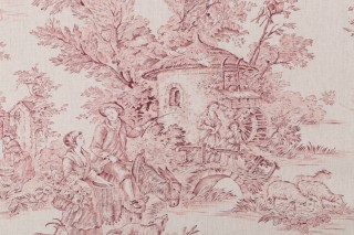 Covington Pastorale Printed Cotton Drapery Fabric in 6-White/Red 