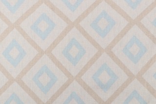 Thibaut Carole F99189 Printed Linen Blend Drapery Fabric in Beige and Aqua 