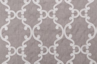 Thibaut Roselli Trellis AW2561 Embroidered Linen Drapery Fabric in White on Dark Grey