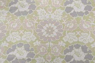 Anna French Shima AF2586 Printed Linen Blend Drapery Fabric in Apple Green for Thibaut