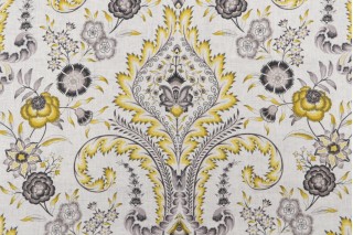 Williamsburg Damask Printed Linen Blend Drapery Fabric in Yellow