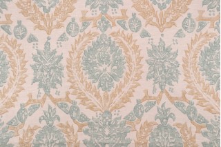 Thibaut Haleema F97935 Printed Linen Blend Drapery Fabric in Aqua and Beige