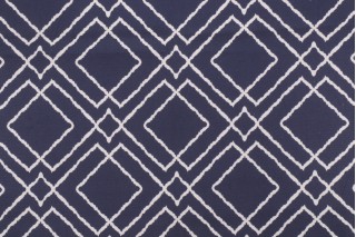 Covington Jacava Printed Cotton Drapery Fabric in 55-Navy