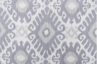 Jaclyn Smith Ikat Damask Printed Cotton Drapery Fabric in Delft for Trend 