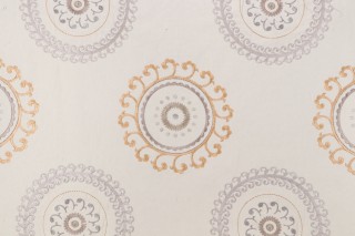 Ottoman Ornament Embroidered Cotton Drapery Fabric in Pumice 