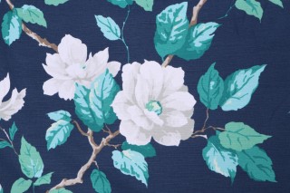 Fabricut Bloom Season Cotton Linen Blend Printed Cotton Drapery Fabric Oxford Blue 