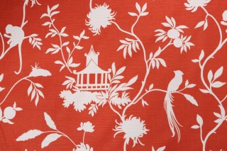 Fabricut Vern Yip Trend Chinosere Printed Cotton Drapery Fabric in Orange 