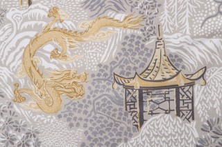 Fabricut Vern Yip Trend 4 Multi Chino With Dragons Printed Cotton Linen Blend Drapery Fabric in Citrine 