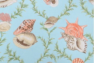 Thibaut Sumba Shell Printed Cotton Drapery Fabric in Sky Blue F95746
