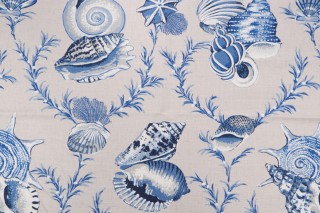 Thibaut Sumba Shell F95744 Printed Drapery Fabric in Blue on Natural