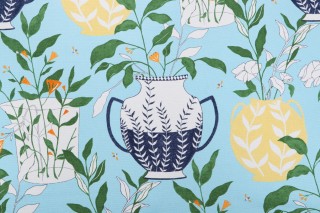 Elana Gabrielle Blossoms & Vessel Printed Cotton Drapery Fabric in Bliss