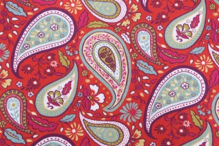 Robert Allen Art Paisley Printed Cotton Drapery Fabric in Poppy