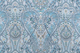 Robert Allen Printed Cotton Drapery Fabric in Cyan