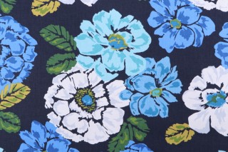 Robert Allen Brushed Floral Printed Cotton Drapery Fabric in Ultramarine
