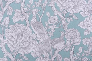 Duralee Tweedbank Printed Drapery Fabric in Aqua