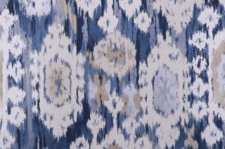 Robert Allen Ikat Reflect Printed Cotton Drapery Fabric in Aegean