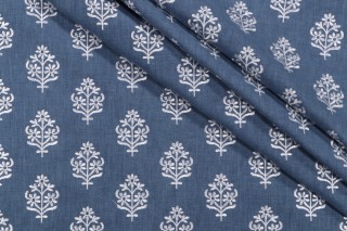 PK Lifestyles Floral Sprig Embroidery Decorator Fabric in Indigo