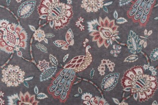PK Lifestyles Pheasant & Fleur Printed Cotton Drapery Fabric in Shadow