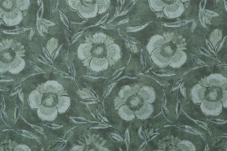 P Kaufmann Pondicherry Trail Printed Cotton Linen Drapery Fabric in Juniper