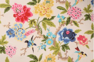 Waverly Candid Moment Printed Cotton Drapery Fabric in Gardenia