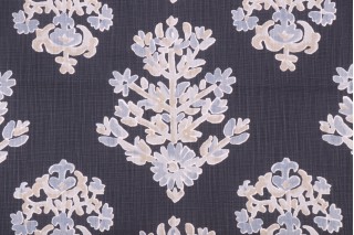 Lacefield Clara-Chatham White Printed Cotton Blend Drapery Fabric in Indigo