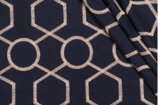Valiant Fabrics Kendall Embroidered Drapery Fabric in Navy