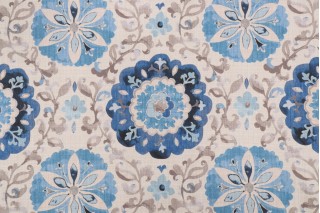 PK Lifestyles Soumak Suzani Printed Cotton Drapery Fabric in Lapis