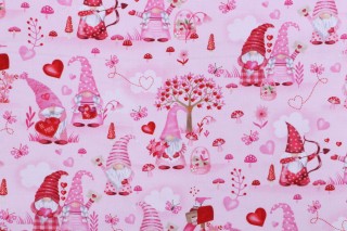 Timeless Treasures Valentine Gnomes Printed Cotton Craft Fabric in Pink 