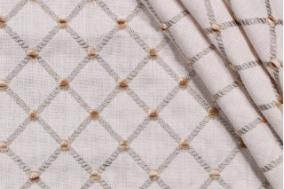 Precision Embroidered Drapery Fabric in Linen